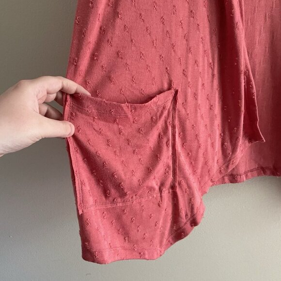 Maurices Women M Coral Swiss Dot Casual Pockets Open Front Hooded Cardigan - Picture 4 of 12